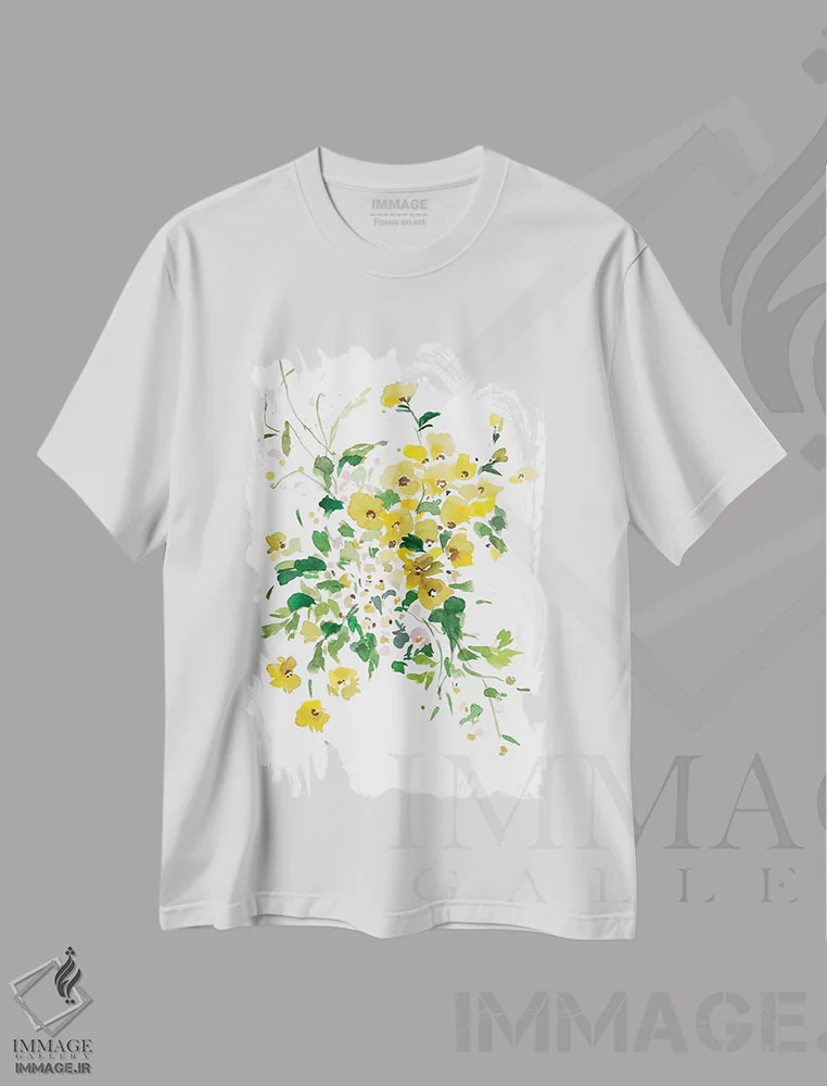 تیشرت سفید طرح دار گل های زرد II، دکور معاصر اثر گوشیا گرگورچیک | immage.ir