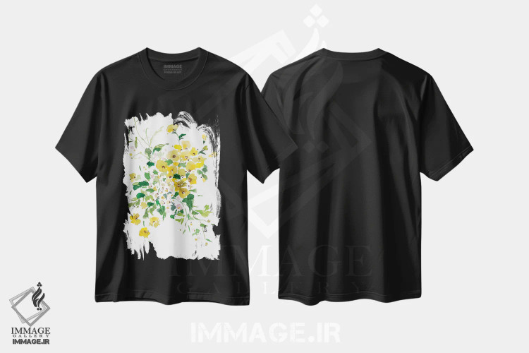 تیشرت مشکی طرح دار گل های زرد II، دکور معاصر اثر گوشیا گرگورچیک | فروشگاه ایماژ