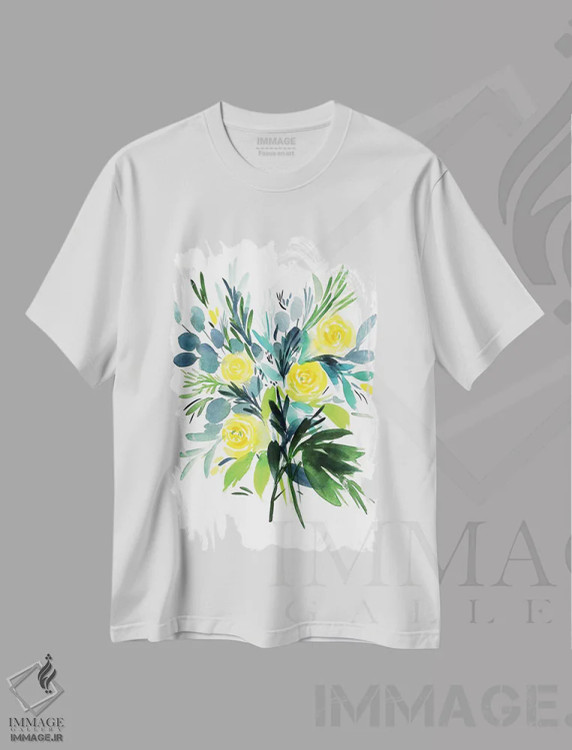 تیشرت سفید طرح دار کرم لیمویی، دکور معاصر اثر گوشیا گرگورچیک | فروشگاه ایماژ