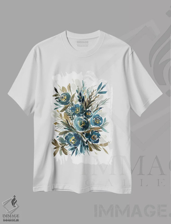 تیشرت سفید طرح دار نیلی، دکور معاصر اثر گوشیا گرگورچیک | immage.ir
