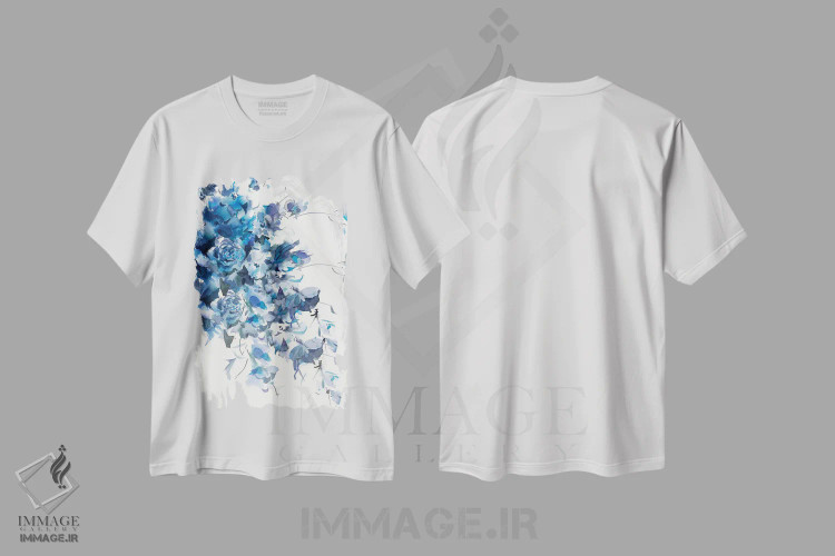 تیشرت سفید طرح دار آبی فیروزه ای اسلب، دکور معاصر اثر گوشیا گرگورچیک | فروشگاه ایماژ