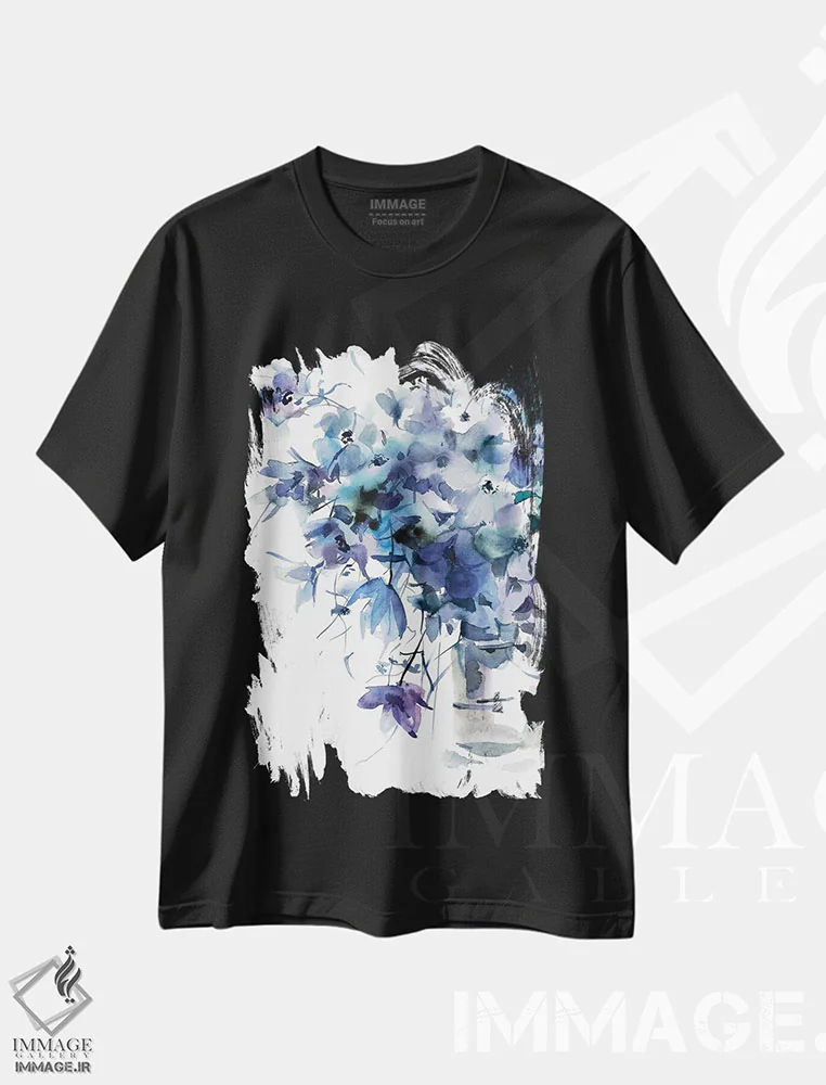 تیشرت مشکی طرح دار آبی سنگ لوح، دکور معاصر اثر گوشیا گرگورچیک | فروشگاه ایماژ