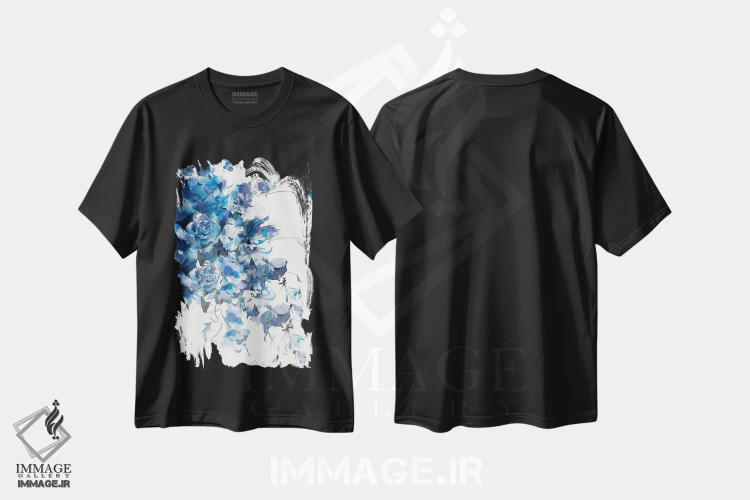 تیشرت مشکی طرح دار آبی فیروزه ای اسلب، دکور معاصر اثر گوشیا گرگورچیک | immage.ir