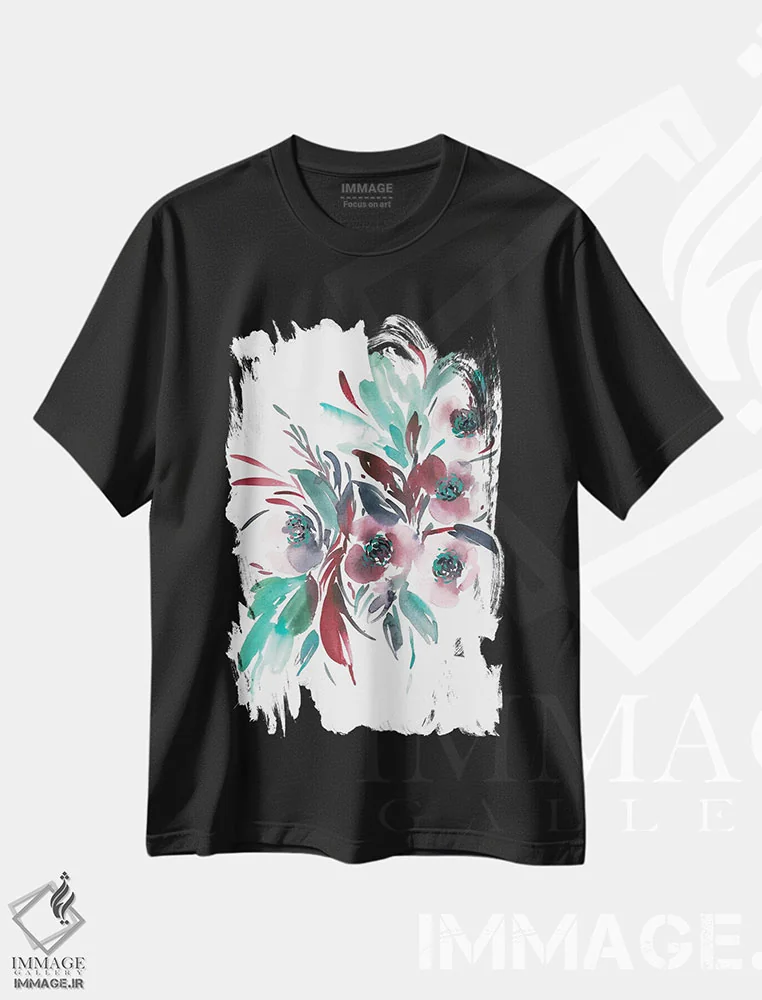تیشرت مشکی طرح دار سبز آبی، دکور معاصر اثر گوشیا گرگورچیک | فروشگاه ایماژ