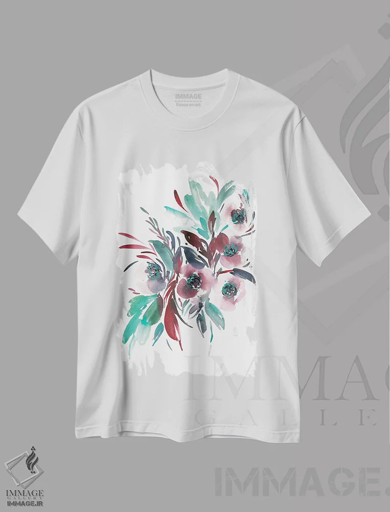تیشرت سفید طرح دار سبز آبی، دکور معاصر اثر گوشیا گرگورچیک | immage.ir