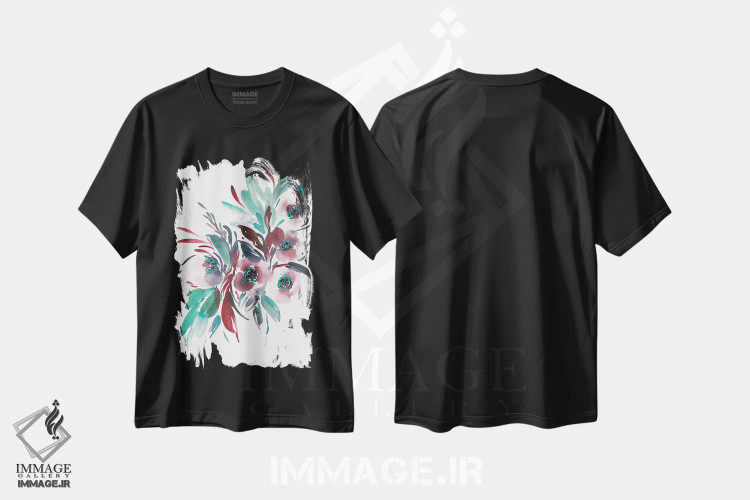 تیشرت مشکی طرح دار سبز آبی، دکور معاصر اثر گوشیا گرگورچیک | فروشگاه ایماژ