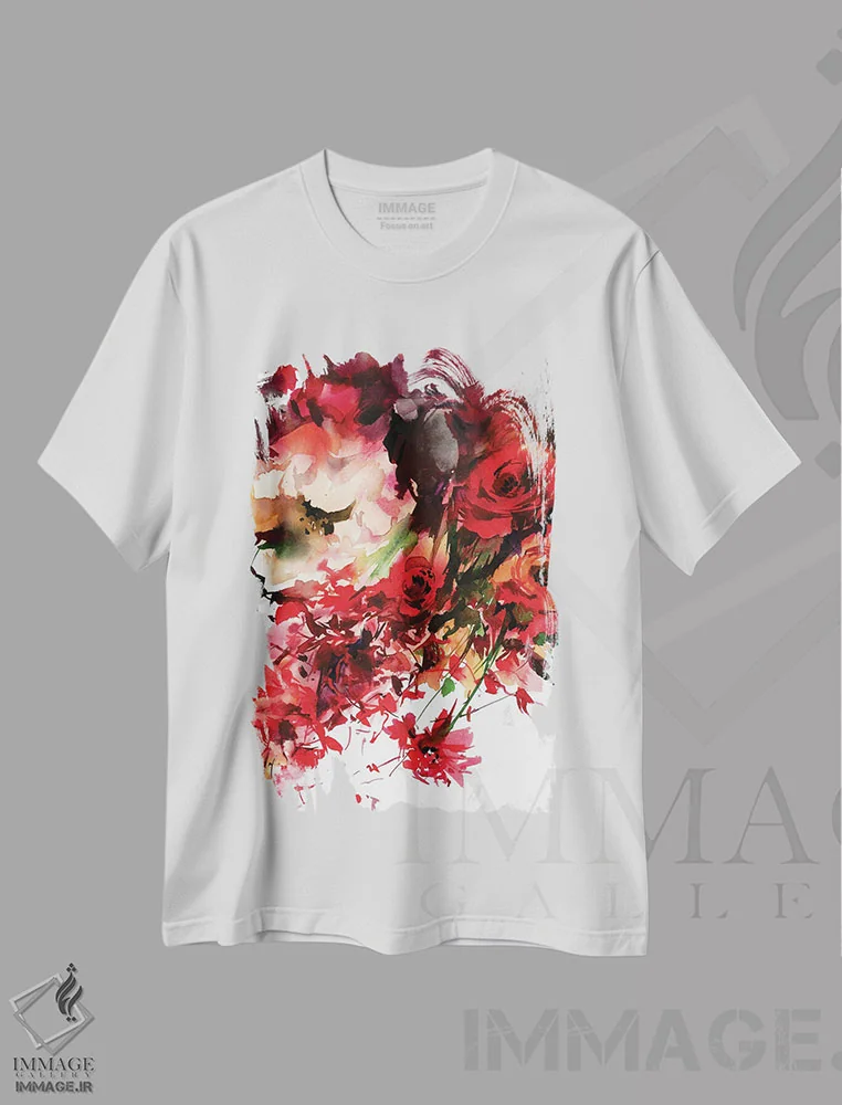 تیشرت سفید طرح دار زیبایی شعله ور، دکور معاصر اثر گوشیا گرگورچیک | فروشگاه ایماژ