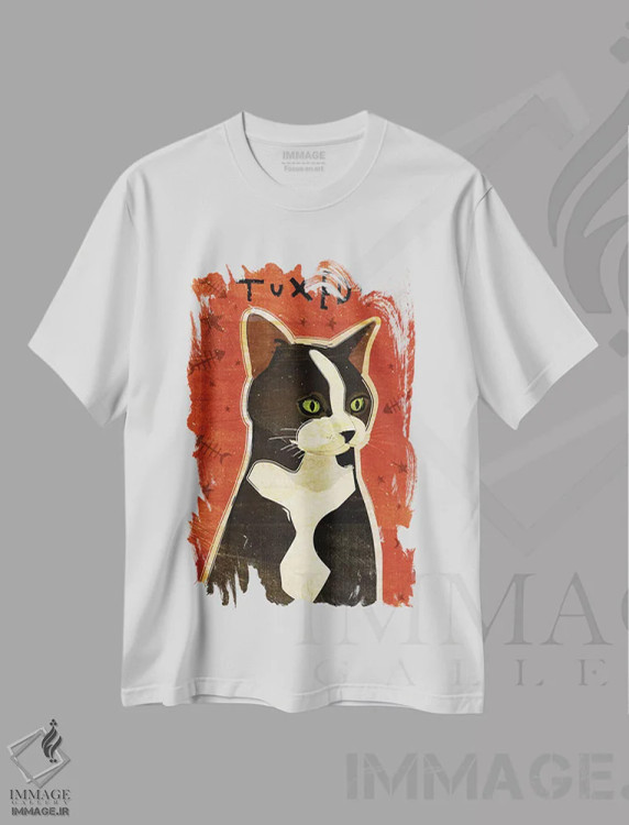 تیشرت سفید طرح دار تاکسیدو، هنر دیجیتال اثر جان گلدن | immage.ir