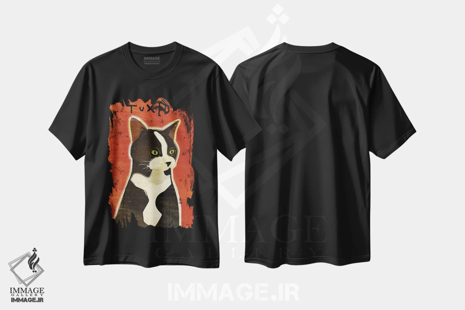 تیشرت مشکی طرح دار تاکسیدو، هنر دیجیتال اثر جان گلدن | فروشگاه ایماژ