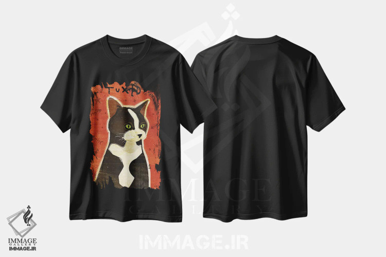 تیشرت مشکی طرح دار تاکسیدو، هنر دیجیتال اثر جان گلدن | فروشگاه ایماژ