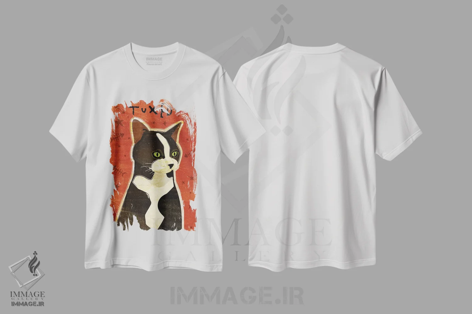 تیشرت سفید طرح دار تاکسیدو، هنر دیجیتال اثر جان گلدن | immage.ir