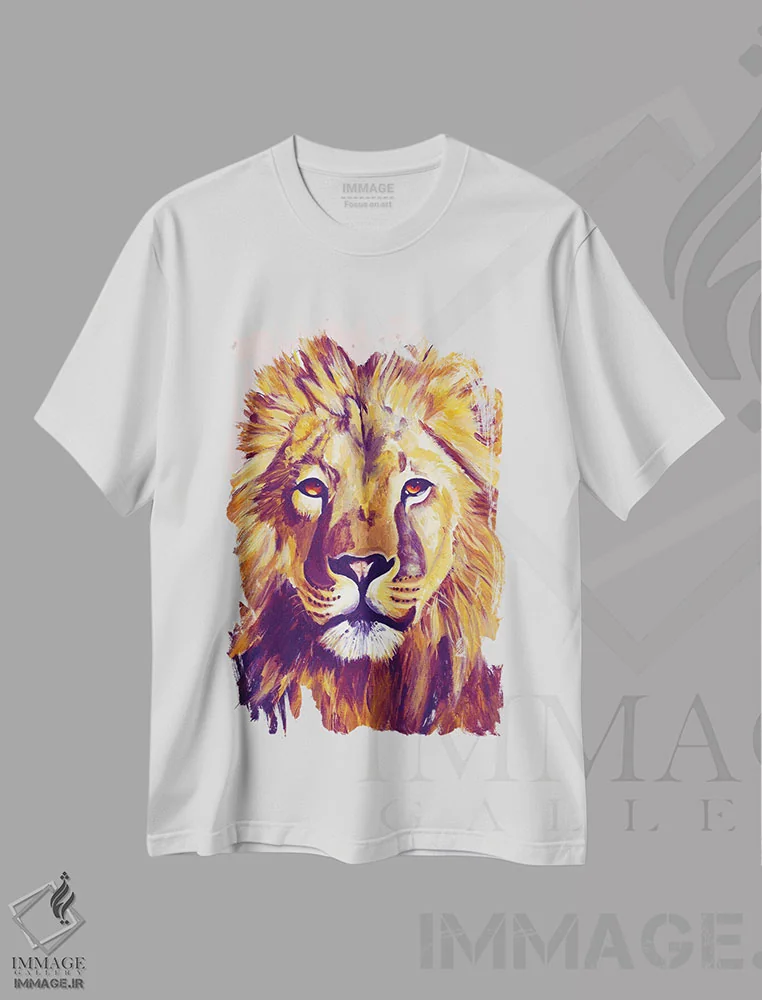 تیشرت سفید طرح دار چهرهٔ شیر، تزئینی اثر چلسیا گودریچ | فروشگاه ایماژ