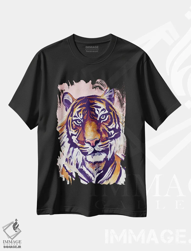 تیشرت مشکی طرح دار چهرهٔ ببر، مدیوم اثر چلسیا گودریچ | فروشگاه ایماژ