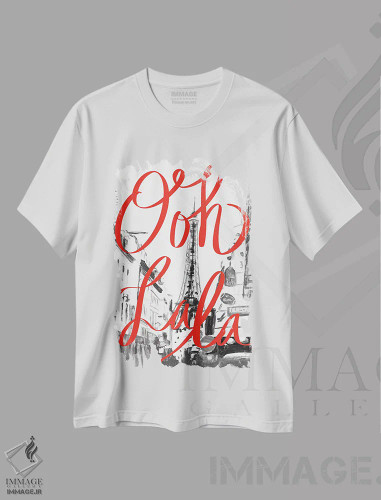 تیشرت سفید طرح دار او لا لا، تزئینی اثر چلسیا گودریچ | فروشگاه ایماژ