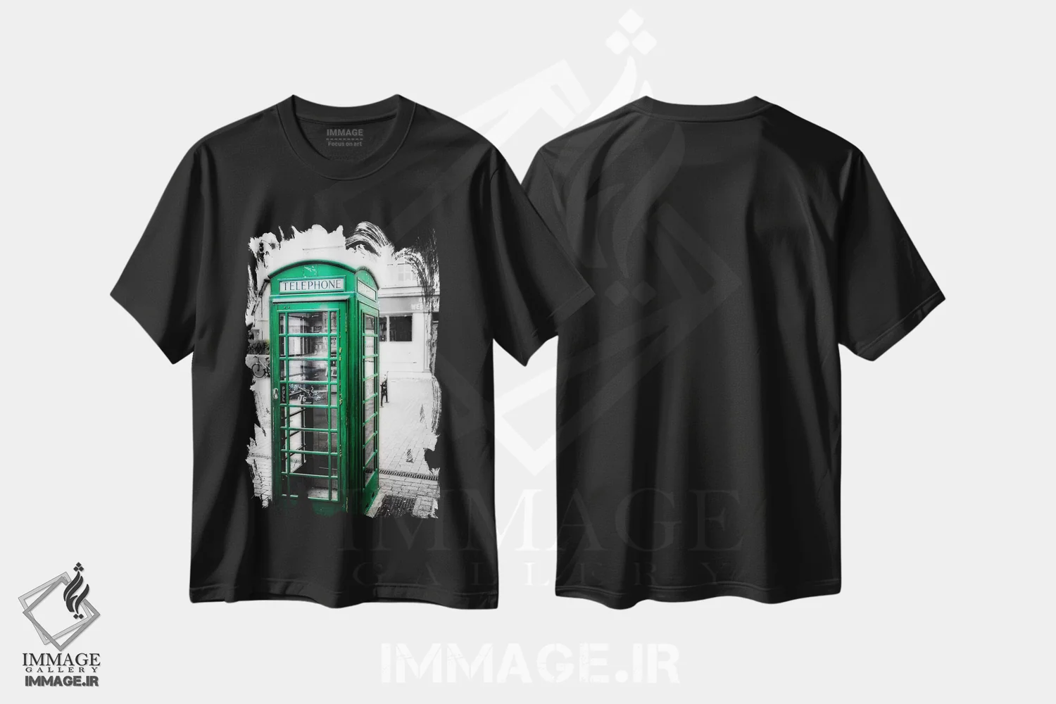 تیشرت مشکی طرح دار غرفهٔ تلفن ایرلندی، کینسیل، شهرستان کورک، ایرلند اثر جورج اوزه | فروشگاه ایماژ