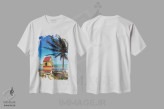 تیشرت سفید طرح دار کلبه نجات غریق در ساحل، آرویو، پورتوریکو، مدیوم اثر جورج اوزه | فروشگاه ایماژ
