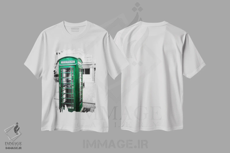 تیشرت سفید طرح دار غرفهٔ تلفن ایرلندی، کینسیل، شهرستان کورک، ایرلند اثر جورج اوزه | immage.ir
