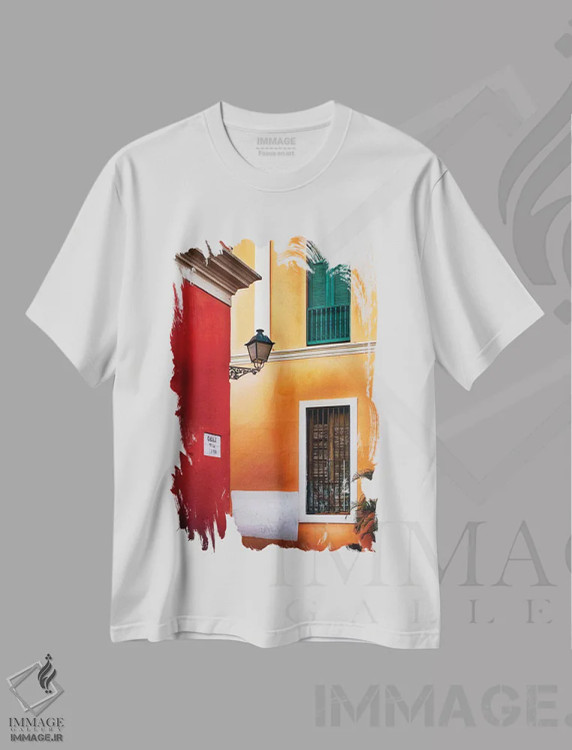 تیشرت سفید طرح دار گوشه خیابان سن خوان قدیم، مدیوم اثر جورج اوزه | immage.ir