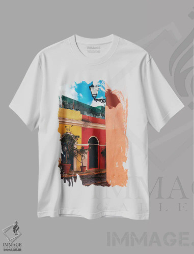 تیشرت سفید طرح دار گوشه خیابان سن خوان قدیم، پورتوریکو، تزئینی اثر جورج اوزه | فروشگاه ایماژ