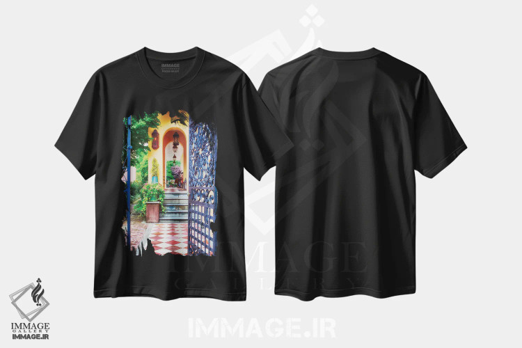 تیشرت مشکی طرح دار در باز خانه به سبک جنوبی، چارلستون، کارولینای جنوبی، مدیوم اثر جورج اوزه | فروشگاه ایماژ