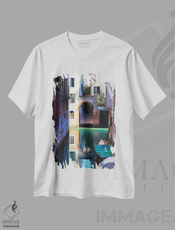 تیشرت سفید طرح دار انعکاس در کانال، ونیز، ایتالیا، مدیوم اثر جورج اوزه | فروشگاه ایماژ