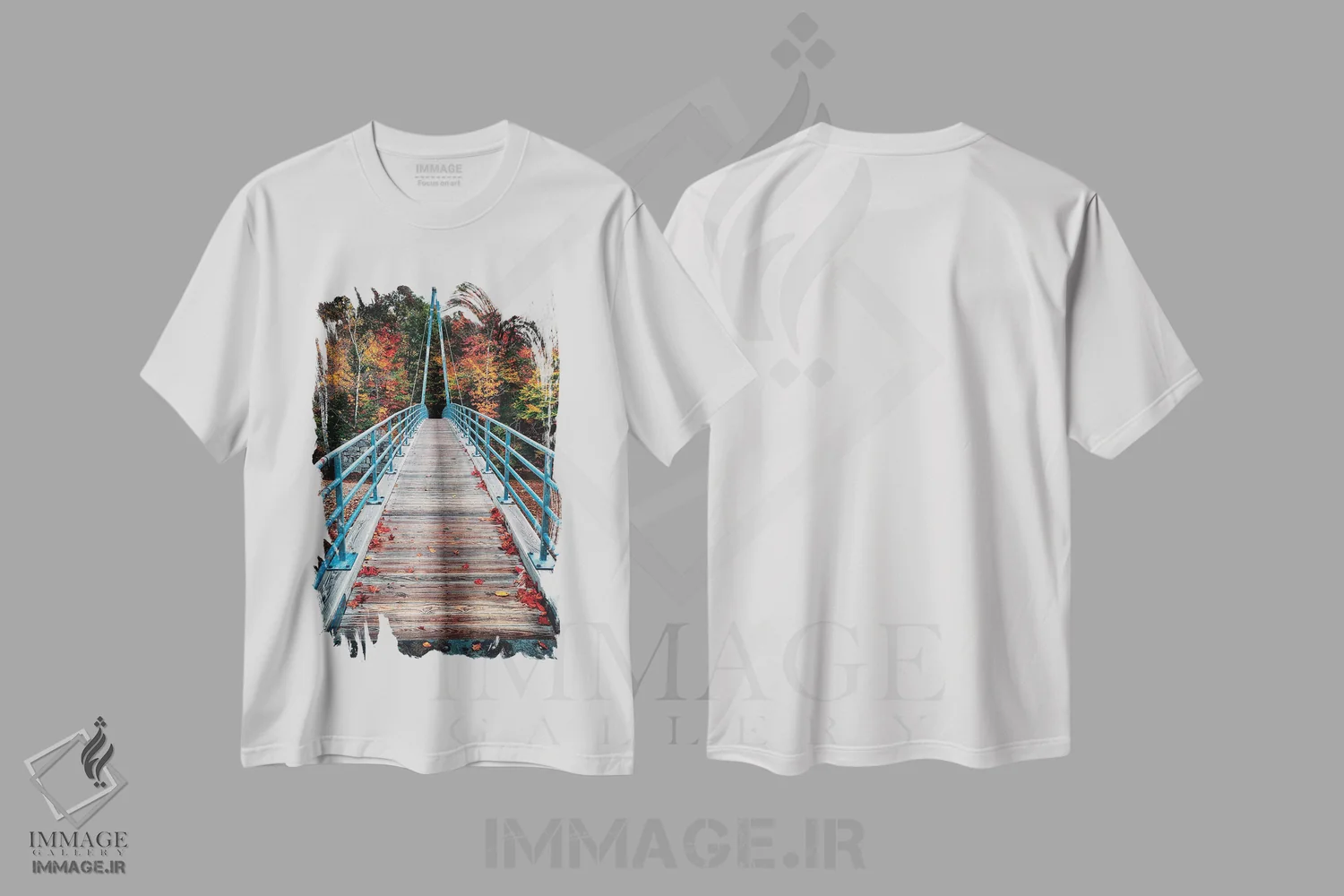 تیشرت سفید طرح دار پل بیمیس بر فراز رود ساکو، منطقه هارت، نیوهمشایر، مدیوم اثر جورج اوزه | فروشگاه ایماژ