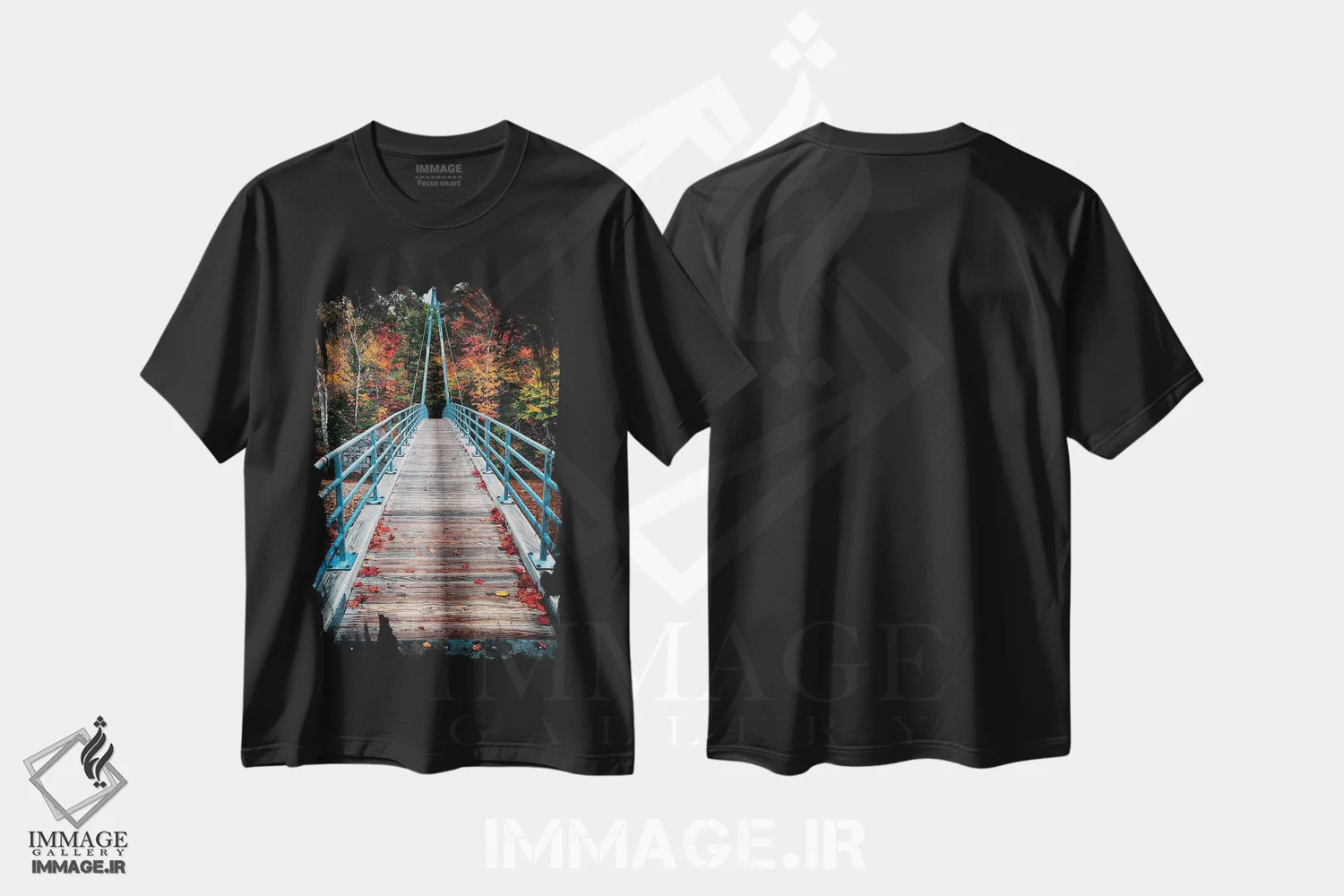 تیشرت مشکی طرح دار پل بیمیس بر فراز رود ساکو، منطقه هارت، نیوهمشایر، مدیوم اثر جورج اوزه | immage.ir