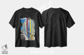 تیشرت مشکی طرح دار ردیفی از تخته موج های رنگارنگ، ساحل وایکیکی، مدیوم اثر جورج اوزه | immage.ir