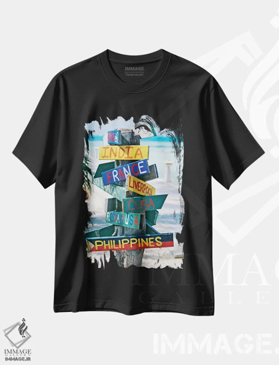 تیشرت مشکی طرح دار تابلوهای روم پوینت، گرند کیمن آیلندز، مدیوم اثر جورج اوزه | فروشگاه ایماژ