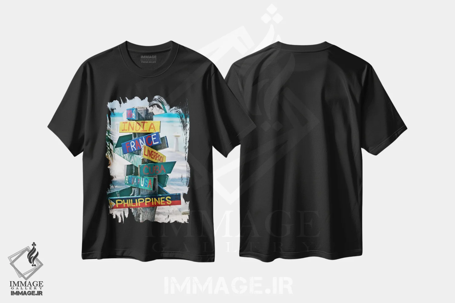 تیشرت مشکی طرح دار تابلوهای روم پوینت، گرند کیمن آیلندز، مدیوم اثر جورج اوزه | فروشگاه ایماژ