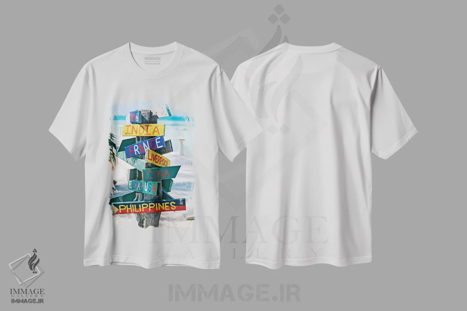 تیشرت سفید طرح دار تابلوهای روم پوینت، گرند کیمن آیلندز، مدیوم اثر جورج اوزه | immage.ir