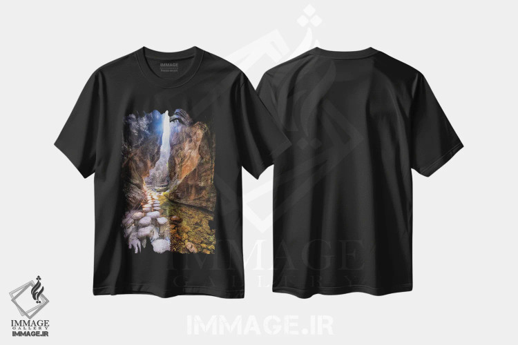 تیشرت مشکی طرح دار مسیر جویبار در تنگه باریک، مدیوم اثر جورج اوزه | فروشگاه ایماژ