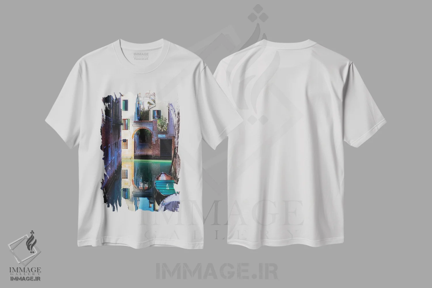 تیشرت سفید طرح دار انعکاس در کانال، ونیز، ایتالیا، مدیوم اثر جورج اوزه | immage.ir
