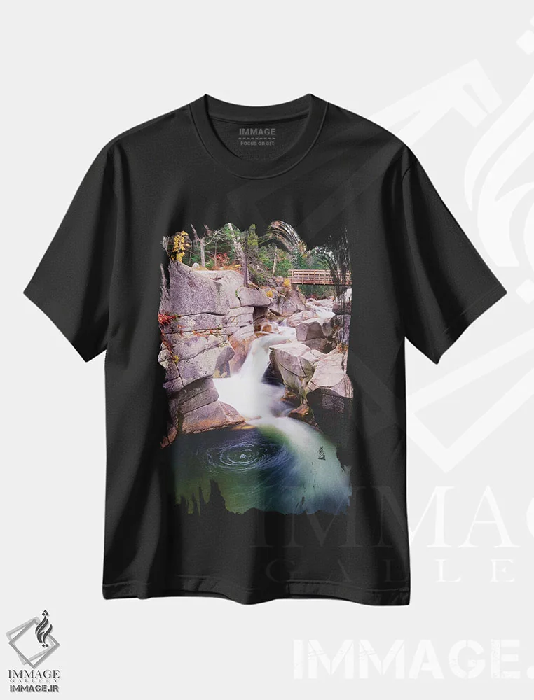 تیشرت مشکی طرح دار آبشارهای رود آمونوسوک، مدیوم اثر جورج اوزه | immage.ir