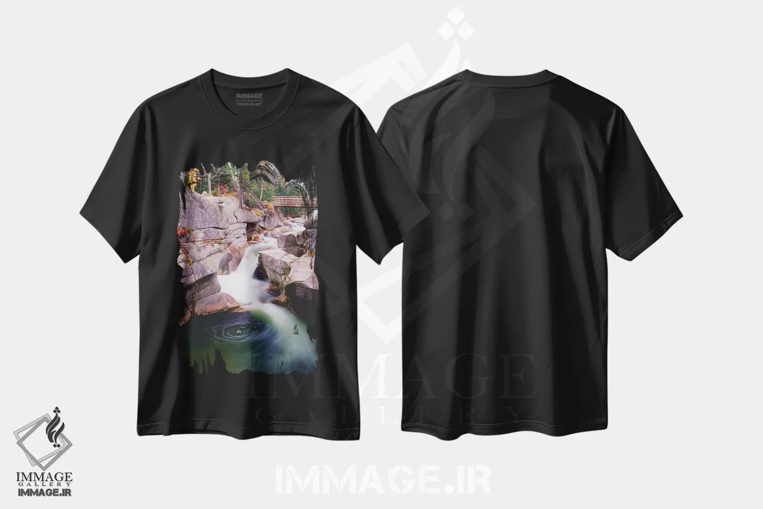 تیشرت مشکی طرح دار آبشارهای رود آمونوسوک، مدیوم اثر جورج اوزه | immage.ir