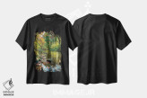 تیشرت مشکی طرح دار منظره پاییز با جویبار، الدویک، نیوجرسی، مدیوم اثر جورج اوزه | فروشگاه ایماژ