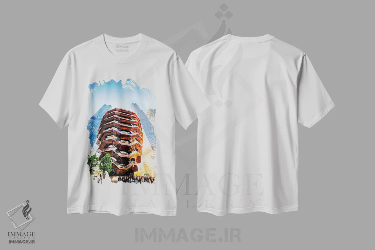 تیشرت سفید طرح دار راه پله بی پایان، د وسل، نیویورک سیتی، مدیوم اثر جورج اوزه | فروشگاه ایماژ