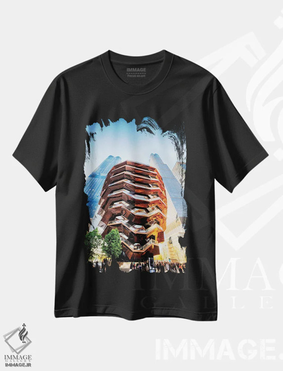 تیشرت مشکی طرح دار راه پله بی پایان، د وسل، نیویورک سیتی، مدیوم اثر جورج اوزه | immage.ir