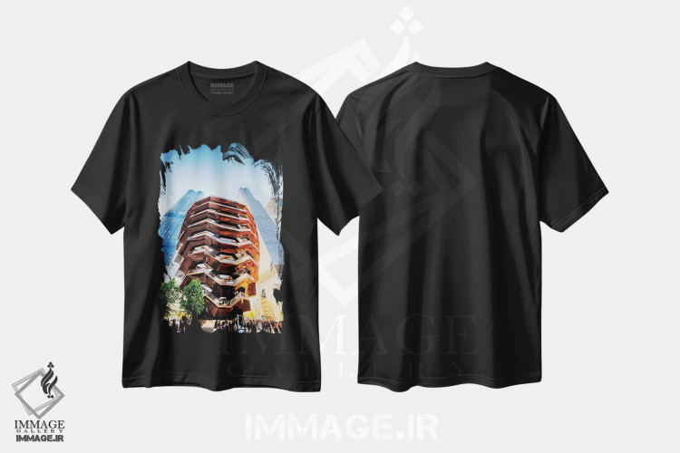 تیشرت مشکی طرح دار راه پله بی پایان، د وسل، نیویورک سیتی، مدیوم اثر جورج اوزه | immage.ir