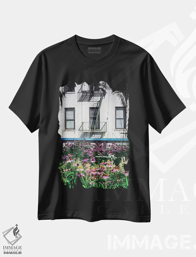 تیشرت مشکی طرح دار چمنزار شهری، نیویورک سیتی، مدیوم اثر جورج اوزه | immage.ir