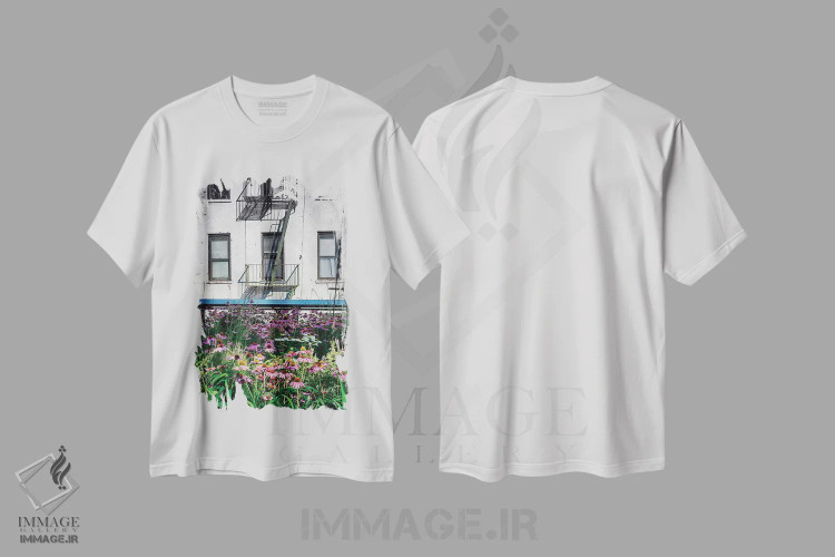 تیشرت سفید طرح دار چمنزار شهری، نیویورک سیتی، مدیوم اثر جورج اوزه | فروشگاه ایماژ