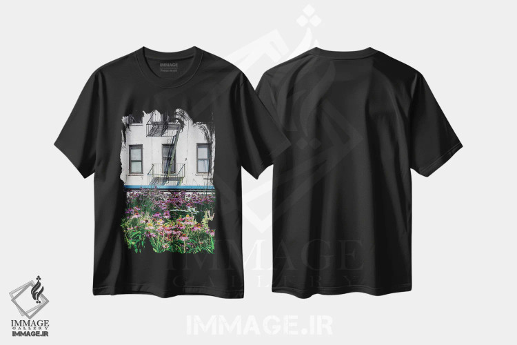 تیشرت مشکی طرح دار چمنزار شهری، نیویورک سیتی، مدیوم اثر جورج اوزه | immage.ir
