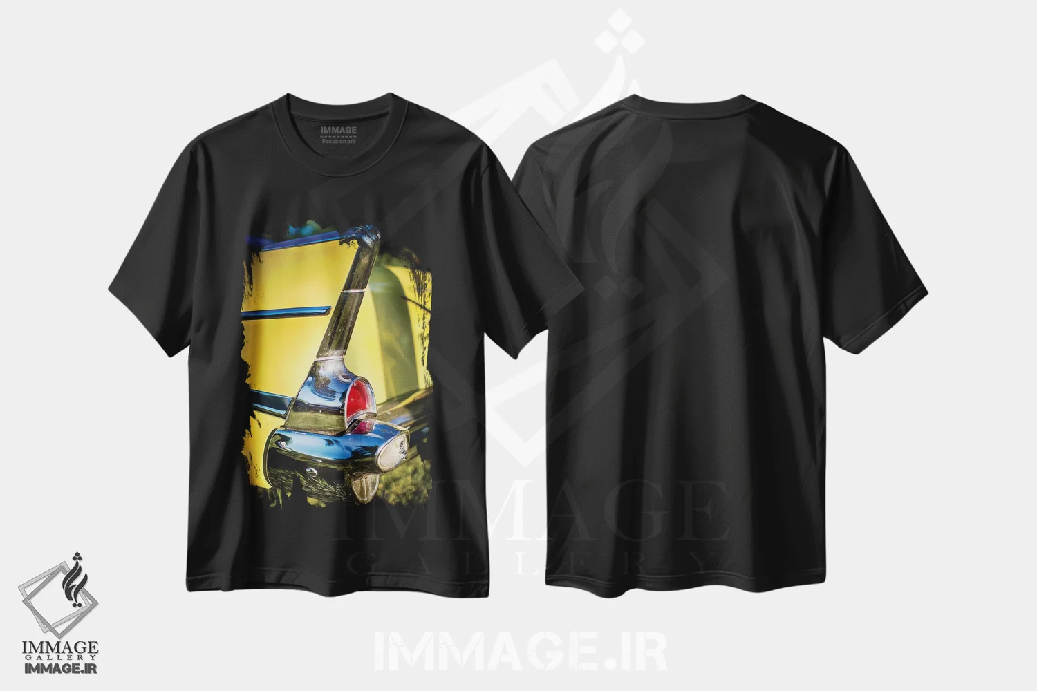 تیشرت مشکی طرح دار بالچه عقب خودروی کلاسیک شورلت، مدیوم اثر جورج اوزه | immage.ir