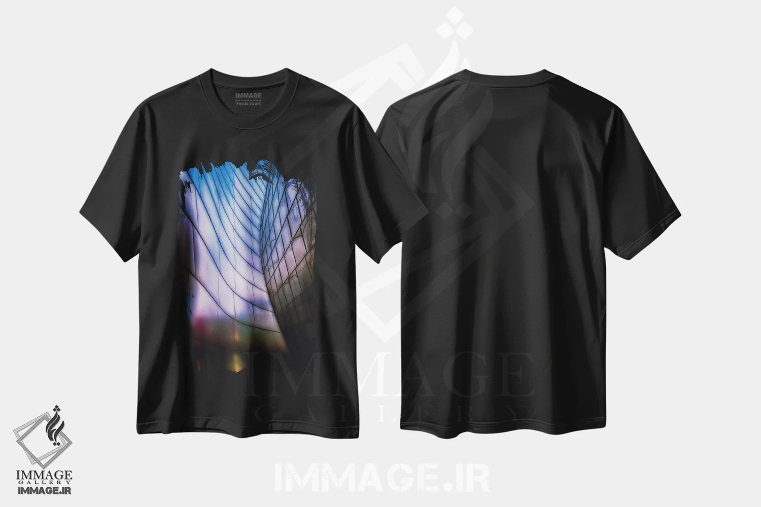 تیشرت مشکی طرح دار کلانشهر آبی، مدیوم اثر جورج اوزه | فروشگاه ایماژ