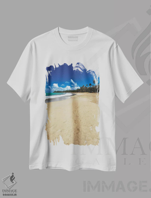 تیشرت سفید طرح دار ساحل لوکیو، پورتوریکو، مدیوم اثر جورج اوزه | فروشگاه ایماژ