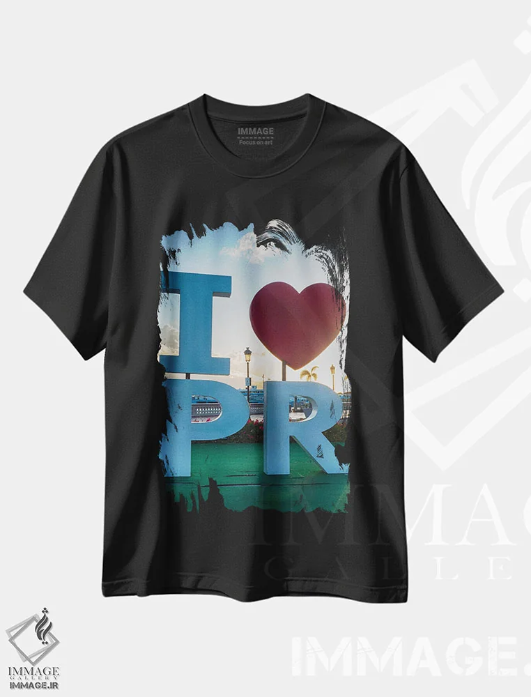تیشرت مشکی طرح دار تابلوی "من عاشق پورتوریکو هستم" در بندر سن خوان، مدیوم اثر جورج اوزه | immage.ir