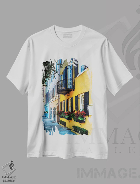 تیشرت سفید طرح دار رینبو رو IV، چارلستون، مدیوم اثر جورج اوزه | immage.ir