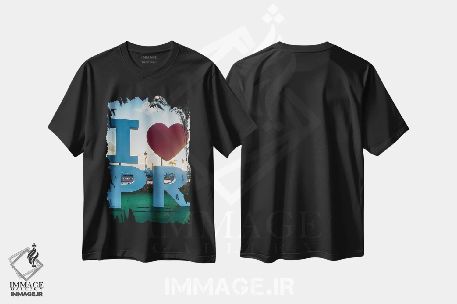 تیشرت مشکی طرح دار تابلوی "من عاشق پورتوریکو هستم" در بندر سن خوان، مدیوم اثر جورج اوزه | immage.ir