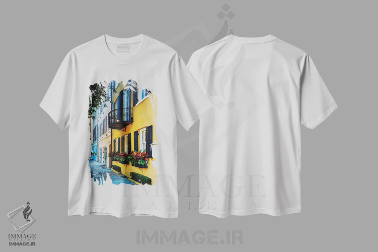 تیشرت سفید طرح دار رینبو رو IV، چارلستون، مدیوم اثر جورج اوزه | immage.ir