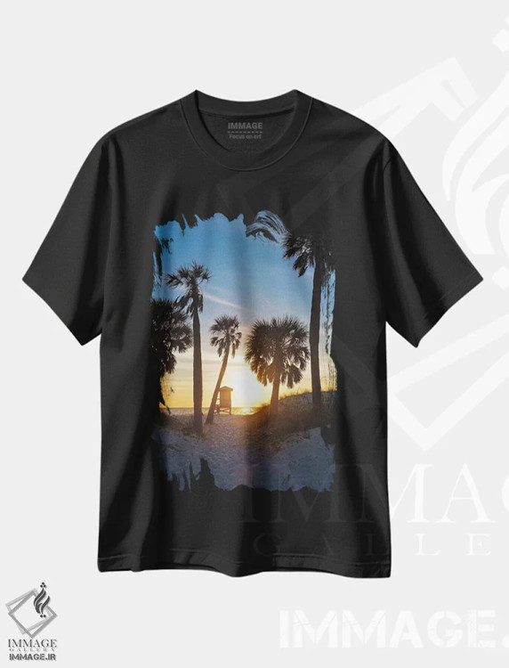 تیشرت مشکی طرح دار غروب فلوریدا، ساحل کلیر واتر، فلوریدا، مدیوم اثر جورج اوزه | immage.ir